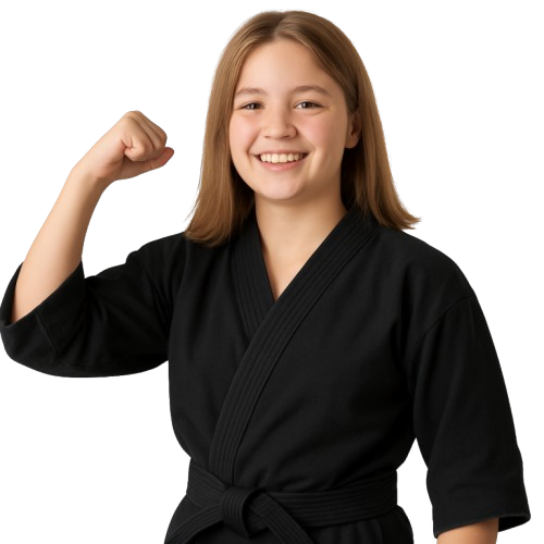 Side Kicks student flexing with confidence