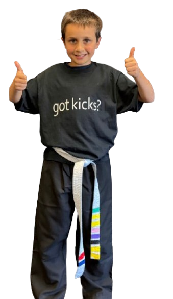 Side Kicks student rocking a 'got kicks?' shirt
