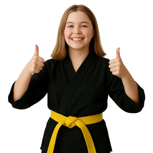 Yellow belt student with thumbs up
