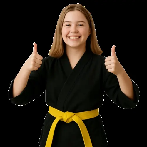 Yellow belt student with thumbs up